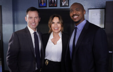 Jeffrey Donovan as Detective Frank Cosgrove, Mariska Hargitay as Captain Olivia Benson, Mehcad Brooks as Detective Jalen Shaw in Law & Order Crossover Premiere