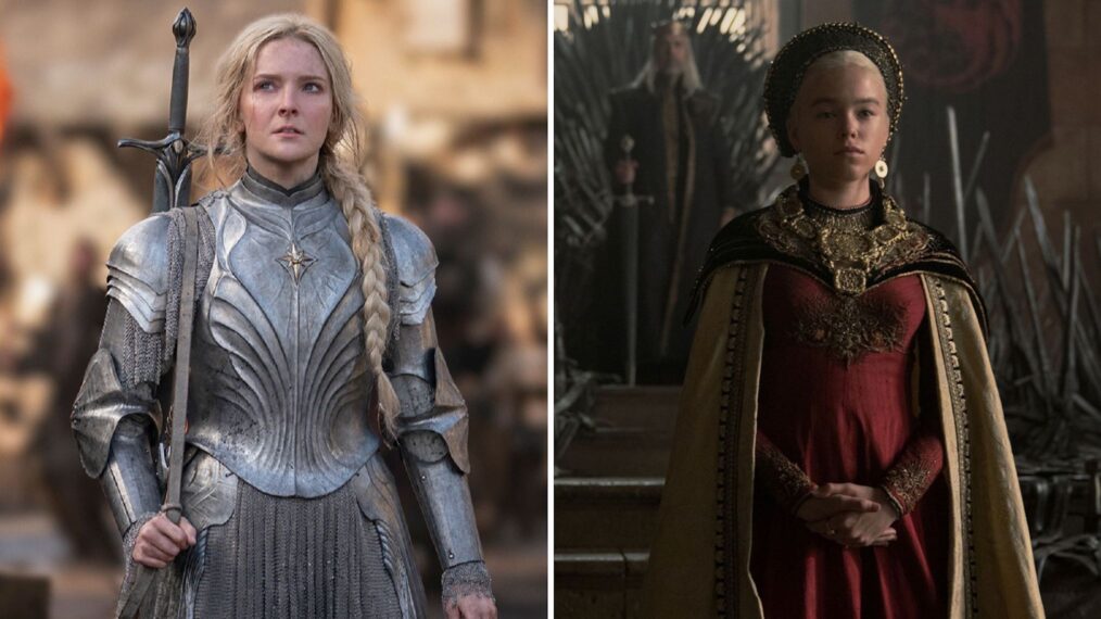 Morfydd Clark as Galadriel in 'The Lord of the Rings: The Rings of Power' (L); Milly Alcock as Rhaenyra Targaryen in 'House of the Dragon' (R)