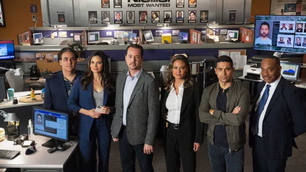 Jason Antoon as as Ernie Malik, Katrina Law as NCIS Special Agent Jessica Knight, Sean Murray as Special Agent Timothy McGee, Vanessa Lachey as Jane Tennant, Wilmer Valderrama as Special Agent Nicholas “Nick” Torres, and Rocky Carroll as NCIS Director Leon Vance in NCIS