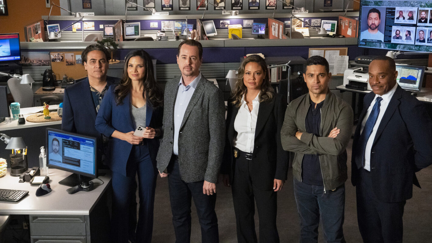Jason Antoon as as Ernie Malik, Katrina Law as NCIS Special Agent Jessica Knight, Sean Murray as Special Agent Timothy McGee, Vanessa Lachey as Jane Tennant, Wilmer Valderrama as Special Agent Nicholas “Nick” Torres, and Rocky Carroll as NCIS Director Leon Vance in NCIS