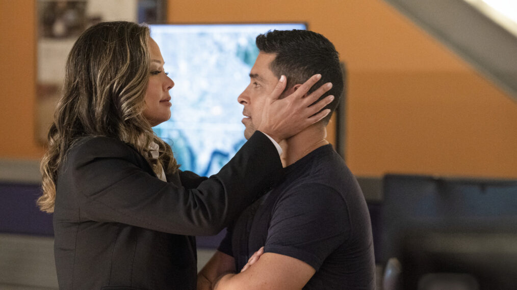 Vanessa Lachey as Jane Tennant and Wilmer Valderrama as Special Agent Nicholas 'Nick' Torres in NCIS & NCIS: Hawai'i Crossover