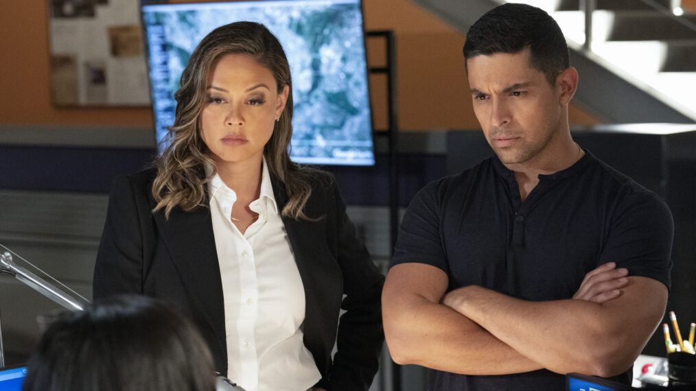 Vanessa Lachey as Jane Tennant and Wilmer Valderrama as Special Agent Nicholas “Nick” Torres in NCIS