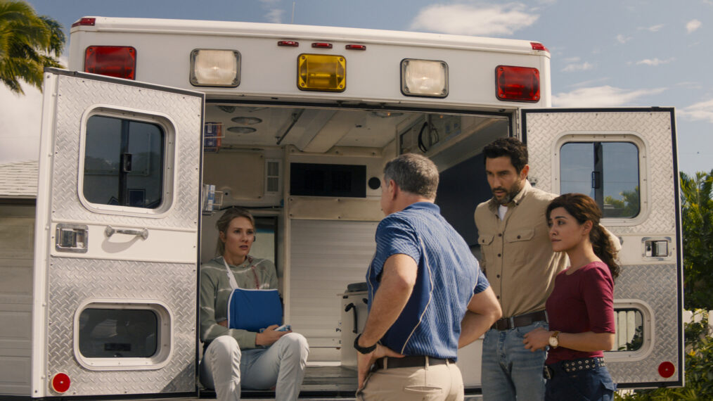 Tori Anderson as Kate Whistler, Noah Mills as Jesse, and Yasmine Al-Bustami as Lucy Tara in NCIS Hawai'i