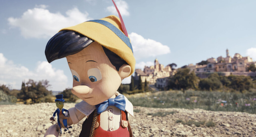 iminy Cricket (voiced by Joseph Gordon-Levitt) and Pinocchio (voiced by Benjamin Evan Ainsworth) in Pinocchio