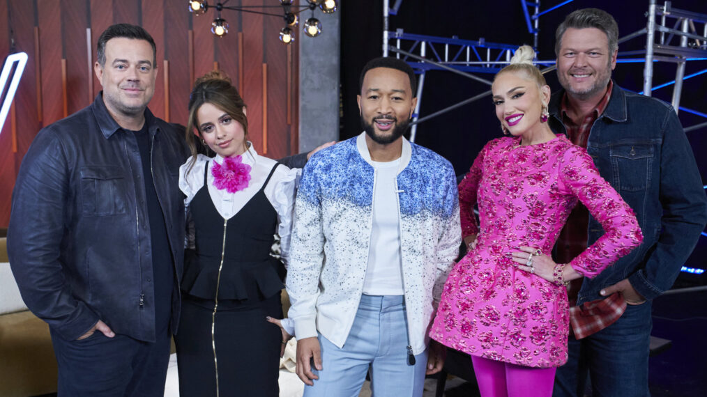 Carson Daly, Camila Cabello, John Legend, Gwen Stefani, Blake Shelton for The Voice Season 22