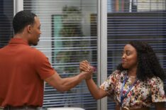 Abbott Elementary Season 2 - Tyler James Williams and Quinta Brunson shaking hands