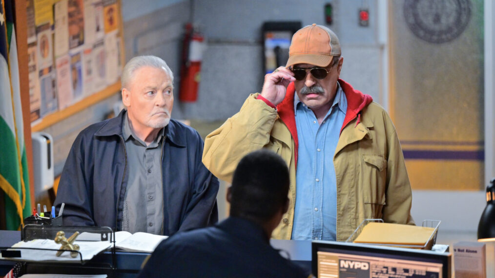 Stacy Keach as Archbishop Kearns and Tom Selleck as Frank Reagan in Blue Bloods