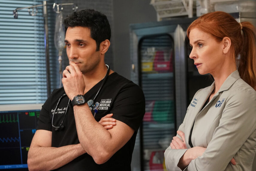 Dominic Rains as Dr. Crockett Marcel, Sarah Rafferty as Dr. Pamela Blake in Chicago Med