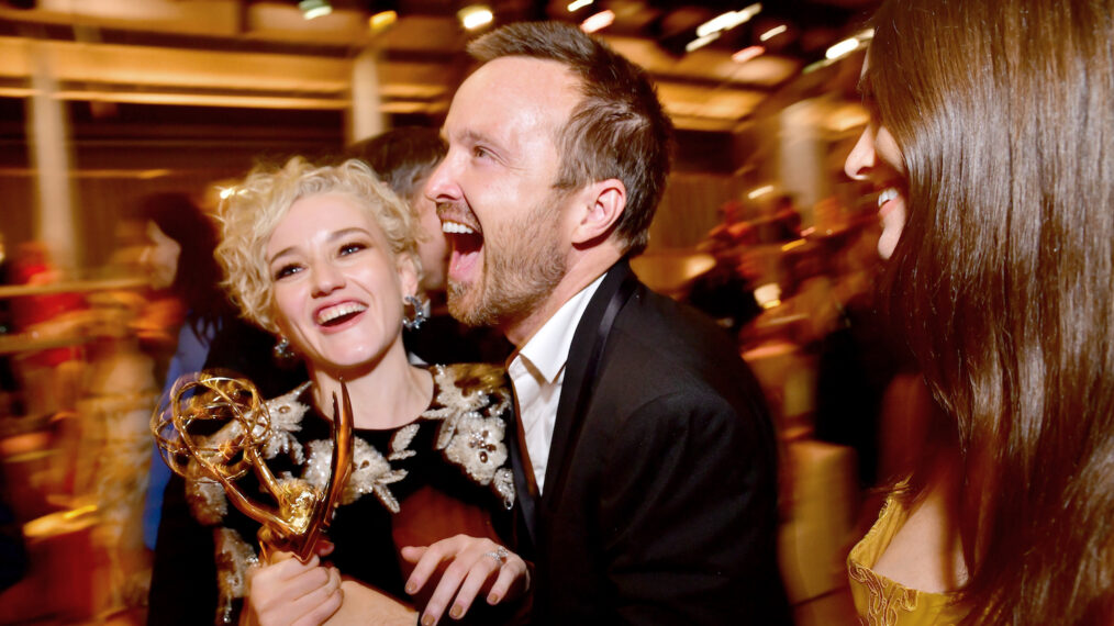 Julia Garner and Aaron Paul attend Netflix 2022 Emmy Awards After Party
