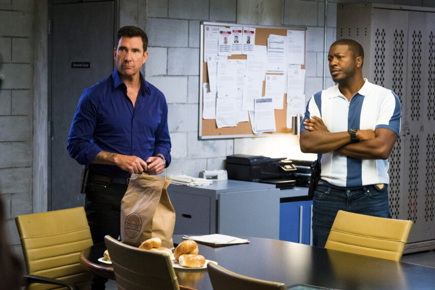 Dylan McDermott as Supervisory Special Agent Remy Scott and Edwin Hodge as Special Agent Ray Cannon in FBI: Most Wanted