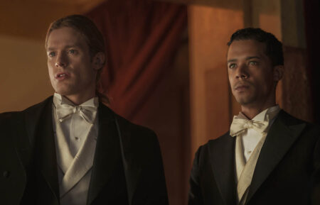 Sam Reid as Lestat Du Lioncourt and Jacob Anderson as Louis De Pointe Du Lac in Interview with the Vampire