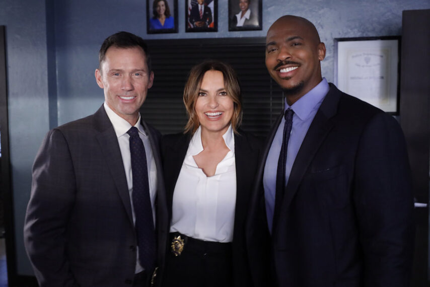 Jeffrey Donovan as Detective Frank Cosgrove, Mariska Hargitay as Captain Olivia Benson, Mehcad Brooks as Detective Jalen Shaw in New Amsterdam