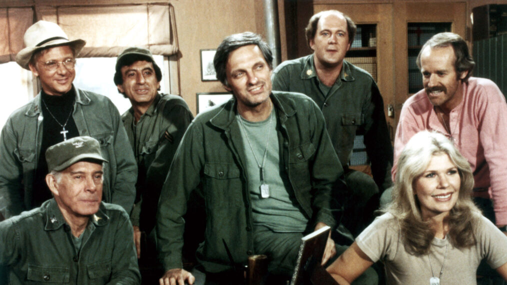 The cast of M*A*S*H - Harry Morgan, William Christopher, Jamie Farr, Alan Alda, David Ogden, Loretta Swit, Mike Farrell