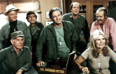 The cast of M*A*S*H - Harry Morgan, William Christopher, Jamie Farr, Alan Alda, David Ogden, Loretta Swit, Mike Farrell