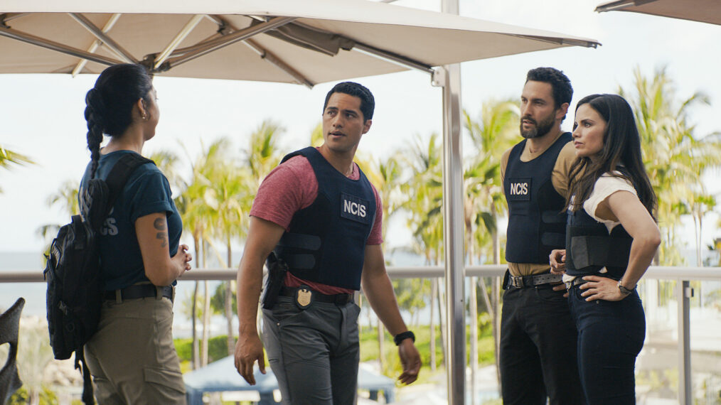 Cher Alvarez as Bam Bam, Alex Tarrant as Kai Holman, Noah Mills as Jesse Boone, and Katrina Law as NCIS Special Agent Jessica Knight in NCIS: Hawai'i