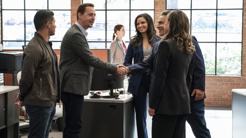 Wilmer Valderrama as Special Agent Nicholas “Nick” Torres, Sean Murray as Special Agent Timothy McGee, Katrina Law as NCIS Special Agent Jessica Knight, Jason Antoon as Ernie Malik, and Vanessa Lachey as Jane Tennant in NCIS