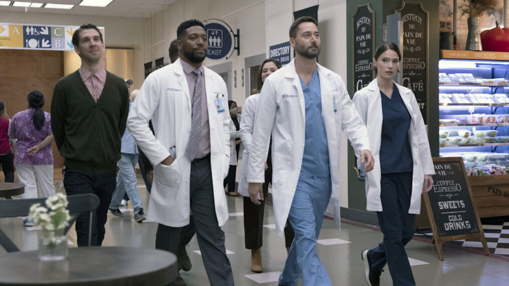 Conner Marx as Ben Meyer, Jocko Sims as Dr. Floyd Reynolds, Ryan Eggold as Dr. Max Goodwin, Janet Montgomery as Dr. Lauren Bloom in New Amsterdam