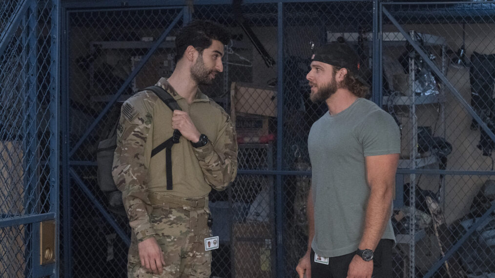 Raffi Barsoumian as Omar Hamza, Max Thieriot as Clay Spenser in SEAL Team