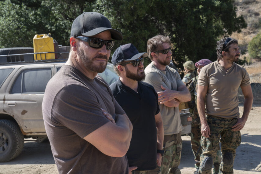 David Boreanaz as Jason Hayes, AJ Buckley as Sonny Quinn, Tyler Grey as Trent, Justin Melnick as Brock in SEAL Team