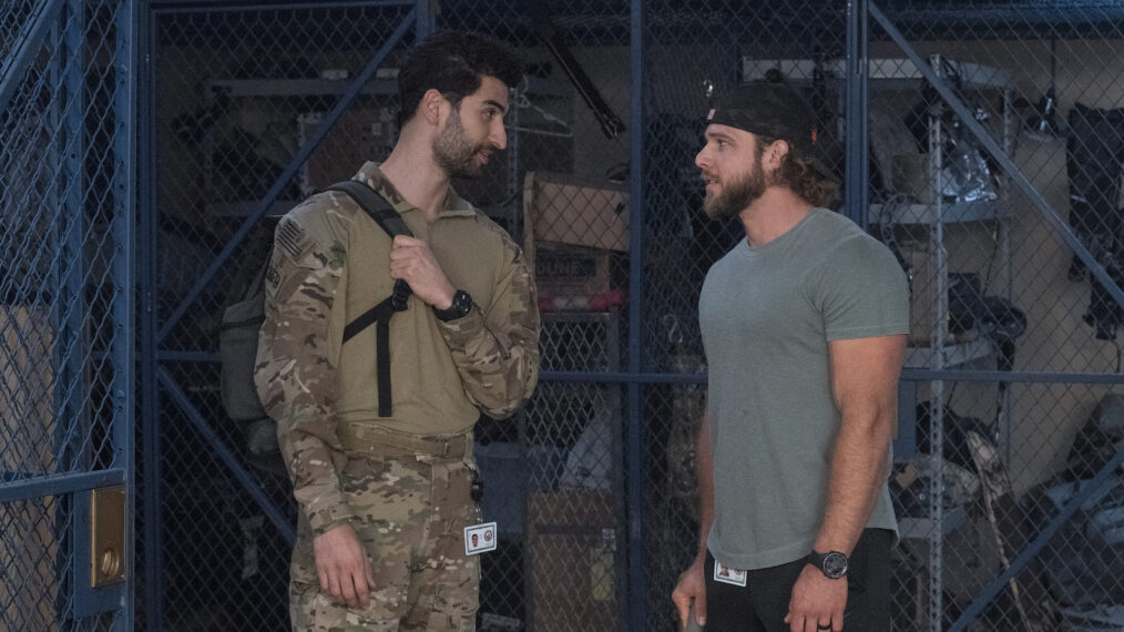 Raffi Barsoumian as Omar Hamza, Max Thieriot as Clay Spenser in SEAL Team