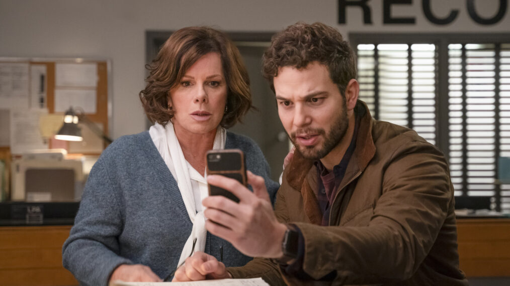 Marcia Gay Harden as Margaret and Skylar Astin as Todd in So Help Me Todd