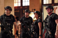 Alex Russell as Jim Street, Otis “Odie” Gallop as Sgt. Stevens, Anna Enger Ritch as Powell, and Kenny Johnson as Dominique Luca in SWAT