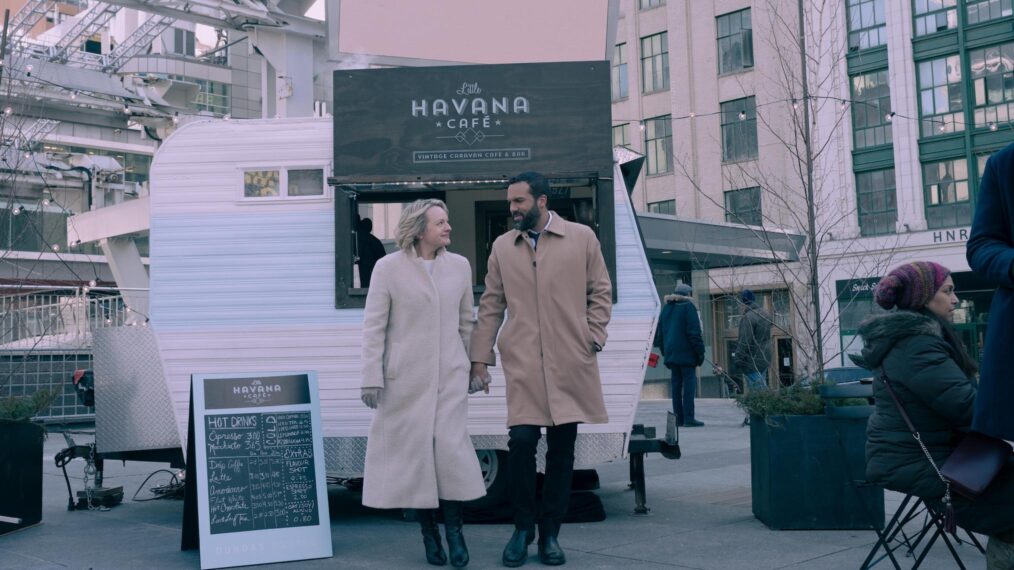 Elisabeth Moss as June, O-T Fagbenle as Luke in The Handmaid’s Tale