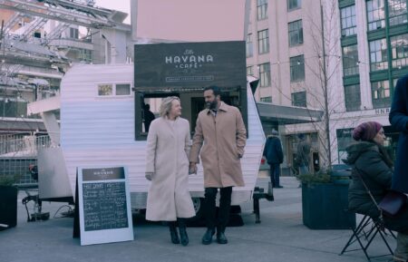 Elisabeth Moss as June, O-T Fagbenle as Luke in The Handmaid’s Tale