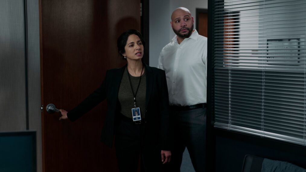 Aarti Mann as Violet Ebner, Colton Dunn as Lester Kitchens in The Recruit