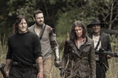 Norman Reedus as Daryl Dixon, Ross Marquand as Aaron, Lauren Cohan as Maggie Rhee, Seth Gilliam as Father Gabriel Stokes in The Walking Dead
