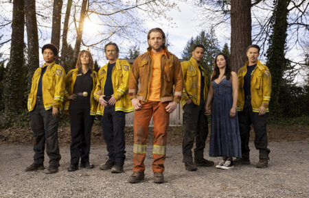 Jules Latimer as Eve Oliver, Diane Farr as Sharon Leone, Billy Burke as Vince Leone, Max Thieriot as Bode Donovan, Jordan Calloway as Jake Crawford, Stephanie Arcila as Gabriella Robles and Kevin Alejandro as Manny Robles in CBS's 'Fire Country'