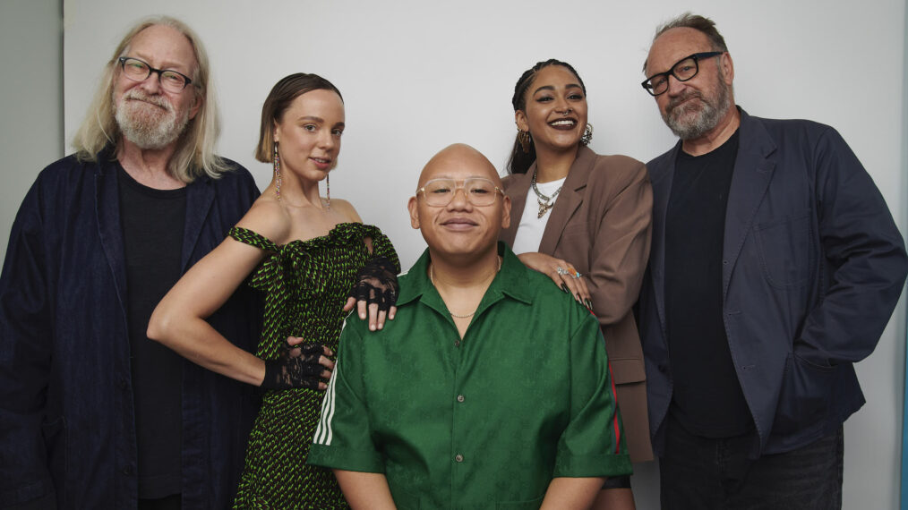 'Reginald the Vampire' cast at TV Insider's NYCC 2022 studio - Jeremiah S. Chechik, Em Haine, Jacob Batalon, Savannah Basley, and Harley Peyton