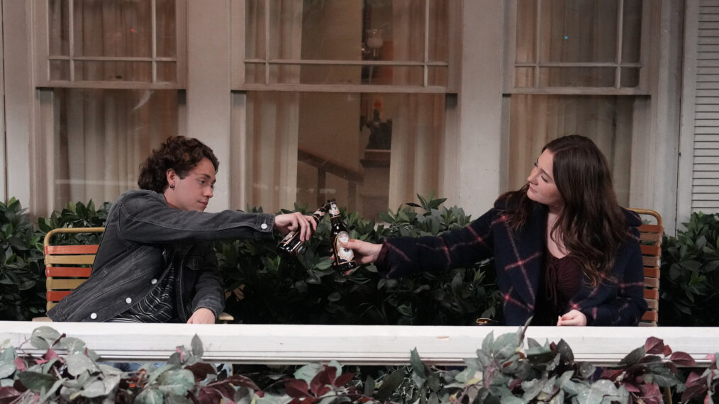 Ethan Cutkosky and Emma Kenney clinking beers on The Conners