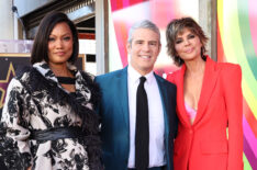 Garcelle Beauvais, Andy Cohen, and Lisa Rinna on the Hollywood Walk Of Fame