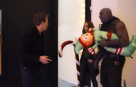 Kevin Bacon, Pom Klementeiff and Dave Bautista in 'The Guardians of the Galaxy Holiday Special'