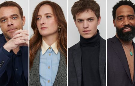 (L-R) 'Let the Right One In' stars Nick Stahl, Grace Gummer, Jacob Buster, and Kevin Carroll at TV Insider's photo studio at New York Comic Con 2022