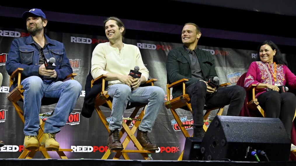 Duncan Lacroix, David Berry, Sam Heughan, and Diana Gabaldon at New York Comic Con 2022 for 'Outlander'