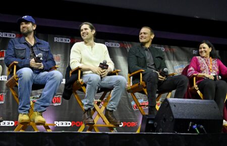 Duncan Lacroix, David Berry, Sam Heughan, and Diana Gabaldon at New York Comic Con 2022 for 'Outlander'