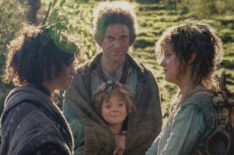 Sara Zwangobani (Marigold Brandyfoot), Dylan Smith (Largo Brandyfoot), Beau Cassidy (Dilly), Markella Kavenagh (Elanor ‘Nori’ Brandyfoot) in The Lord of the Rings: The Rings of Power