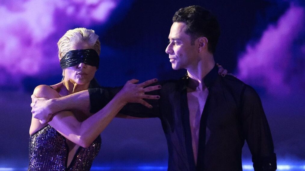 Selma Blair and Sasha Farber dancing during Bond Night on Dancing With the Stars