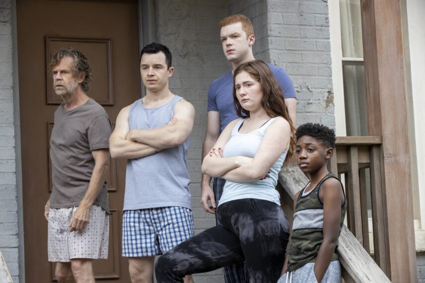 William H. Macy, Noel Fisher, Cameron Monaghan, Emma Kenney, and Christian Isaiah in 'Shameless'