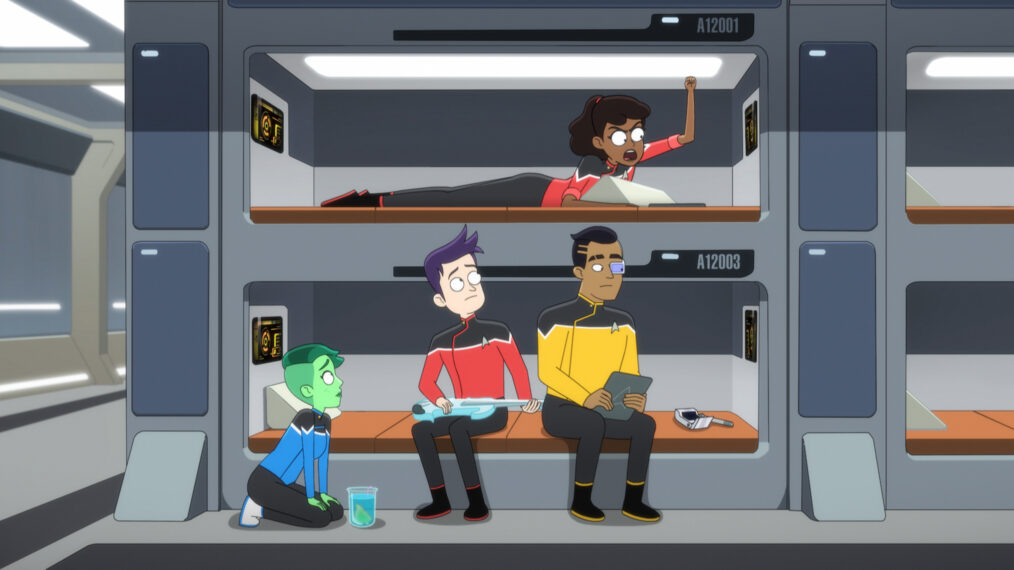 Noel Wells, Jack Quaid, Tawny Newsome und Eugene Cordero in „Star Trek: Lower Decks“