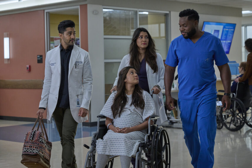 Manish Dayal, guest star Aneesha Joshi, Anuja Joshi, and Malcolm-Jamal Warner in The Resident