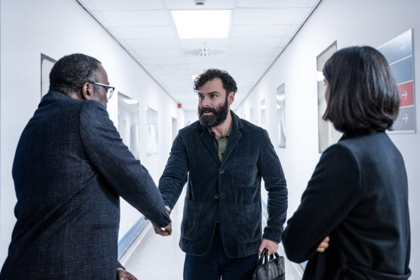 Shaun Parkes, Aidan Turner, and Anjli Mohindra in 'The Suspect'