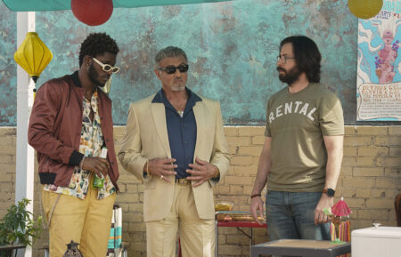 Tulsa King - Jay Will as Tyson, Sylvester Stallone as Dwight Manfredi, and Martin Starr as Bodhi