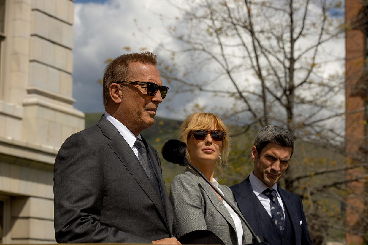 Kevin Costner, Kelly Reilly, and Wes Bentley in 'Yellowstone' Season 5