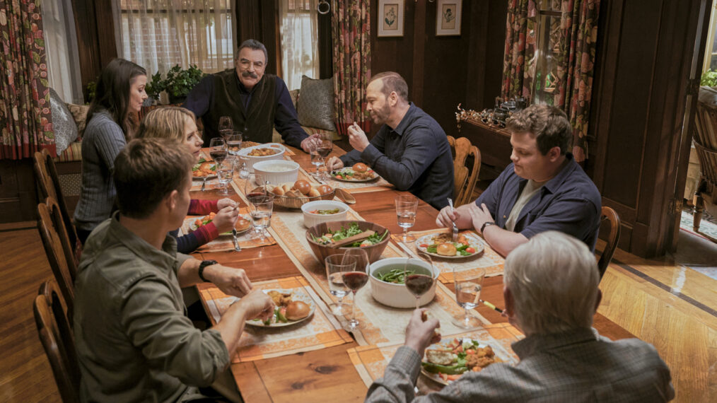 Will Estes, Vanessa Ray, Bridget Moynahan, Tom Selleck, and Donnie Wahlberg in 'Blue Bloods'
