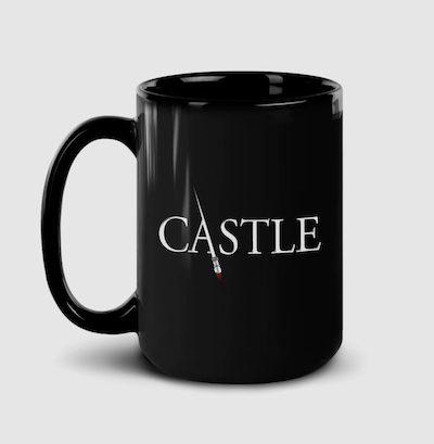 Schwarze Tasse mit Schloss-Logo