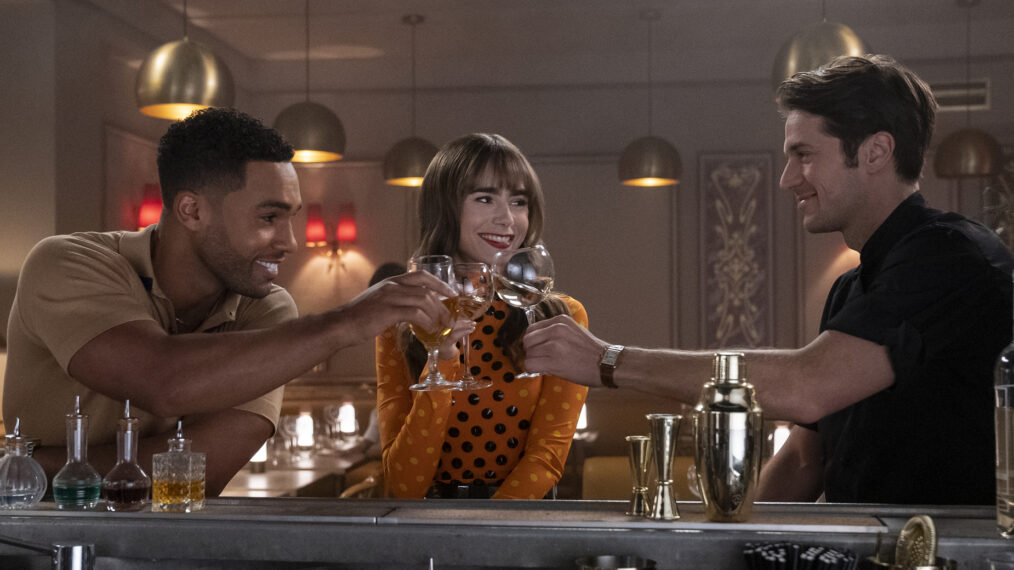 Lucien Laviscount, Lily Collins, and Lucas Bravo in 'Emily in Paris'