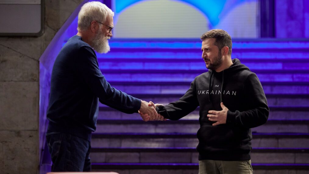 David Letterman und Volodymyr Zelenskyy in der Sonderfolge „My Next Guest“.